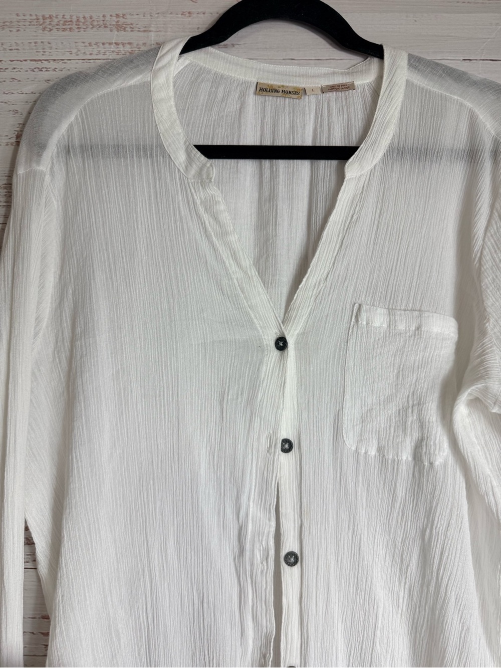 Anthropologie Holding Horses White Gauzy Button Up Long Sleeve Top